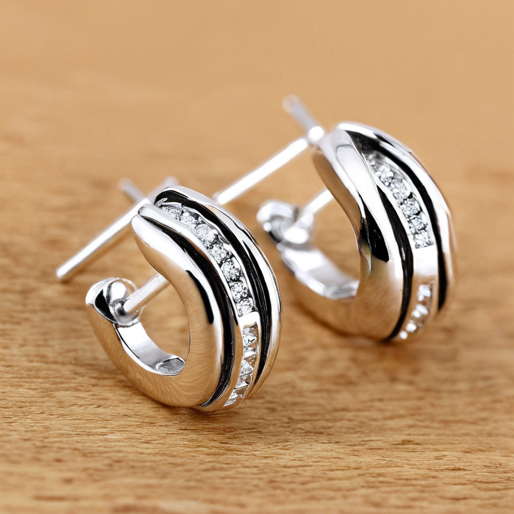 Radiant Curve Sterling Silver Hoop Earrings with Crystal Accents