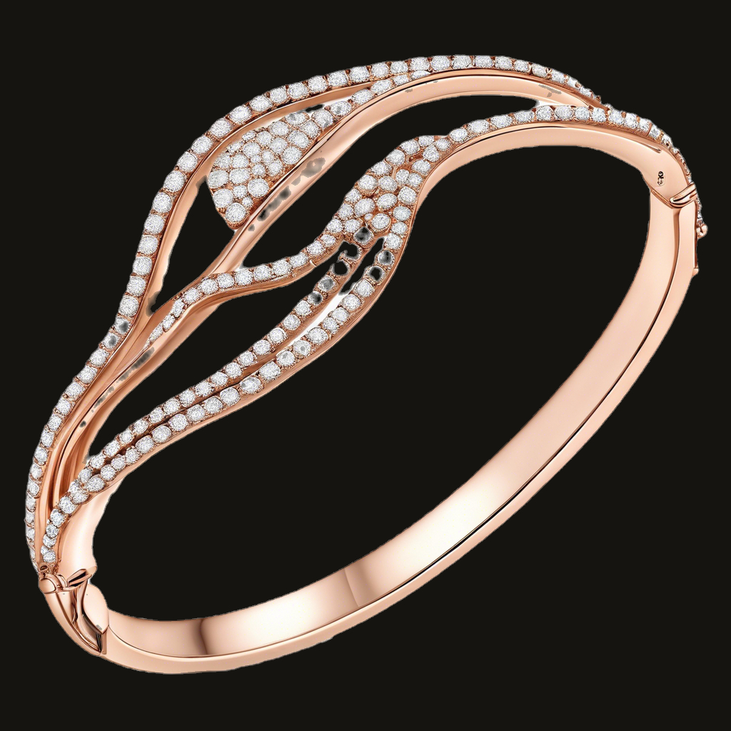 Rose Gold Bracelet with Diamond-Studded Flowing Wave Design in sterling silver